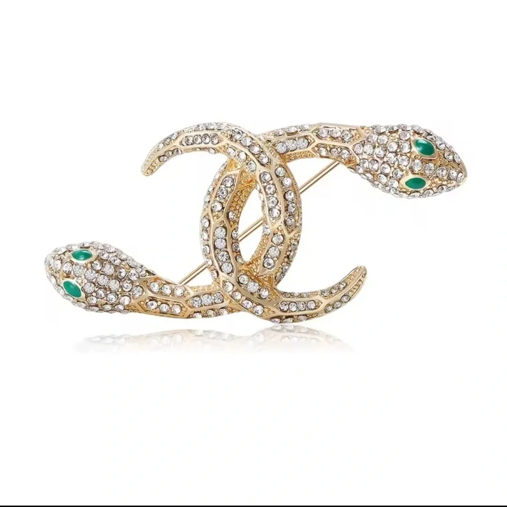 Serpenti Snake Gold Crystal Green Eyes Brooch